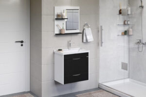 Armário kit Roma suspenso 1 gaveta + espelheira 55,4cm branca. Fornecedor: AJ Rorato.