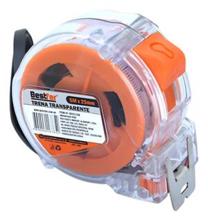 Trena transparente 5m x 25mm. Cód: BFH1158. Fornecedor: Bestfer.