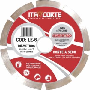 Disco diamantado segmentado. Cód: LE-6. Fornecedor: Itacorte.