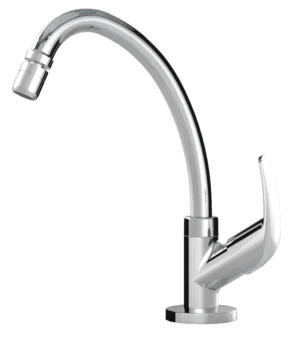 Torneira cozinha/parede bica móvel alta C17 1/4V DN15 cromada. Cód: 1168/33334. Fornecedor: Real Metais.